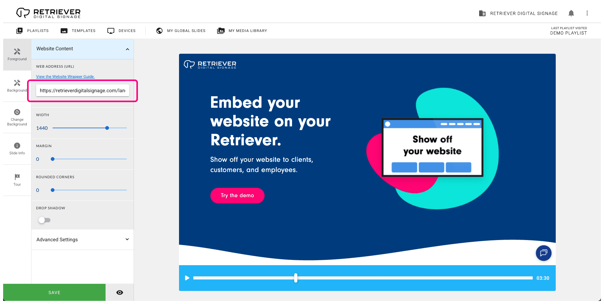 Screen shot of the Retriever interface with the “Web Address (URL)” field highlighted