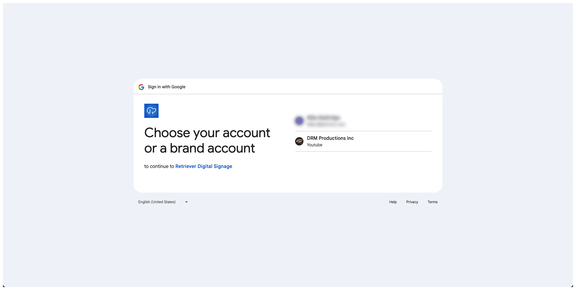 Screen shot of the YouTube account authentication process.