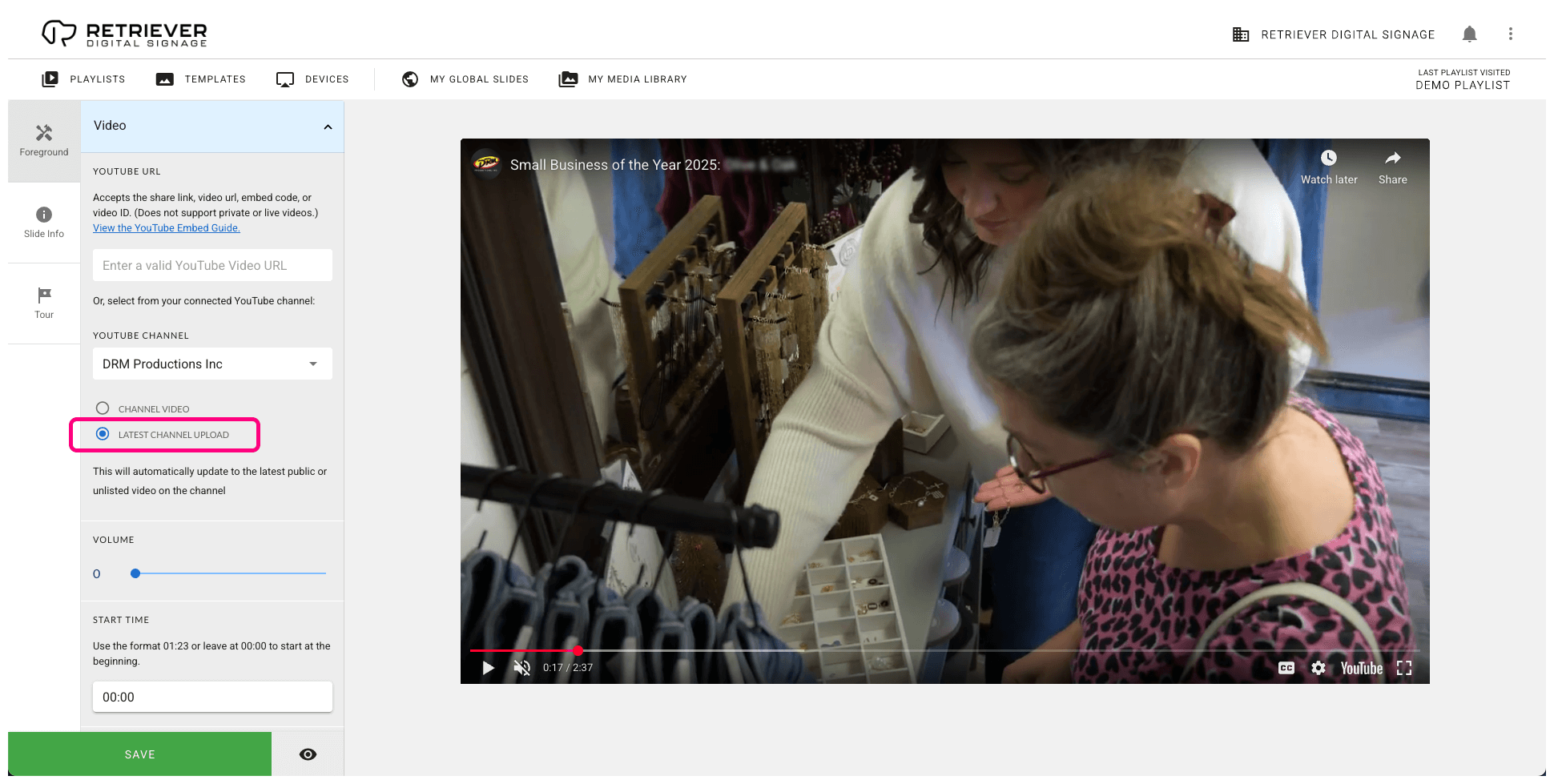 Retriever interface with the “Latest Channel Upload” option selected.