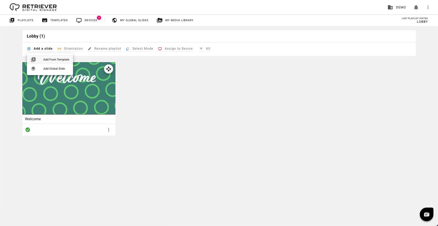 Screen shot of the Retriever interface showing how to add a slide