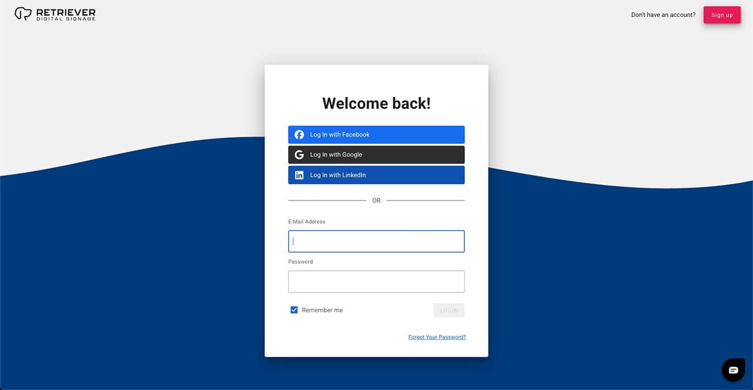 Screen shot of the Retriever interface showing the login screen