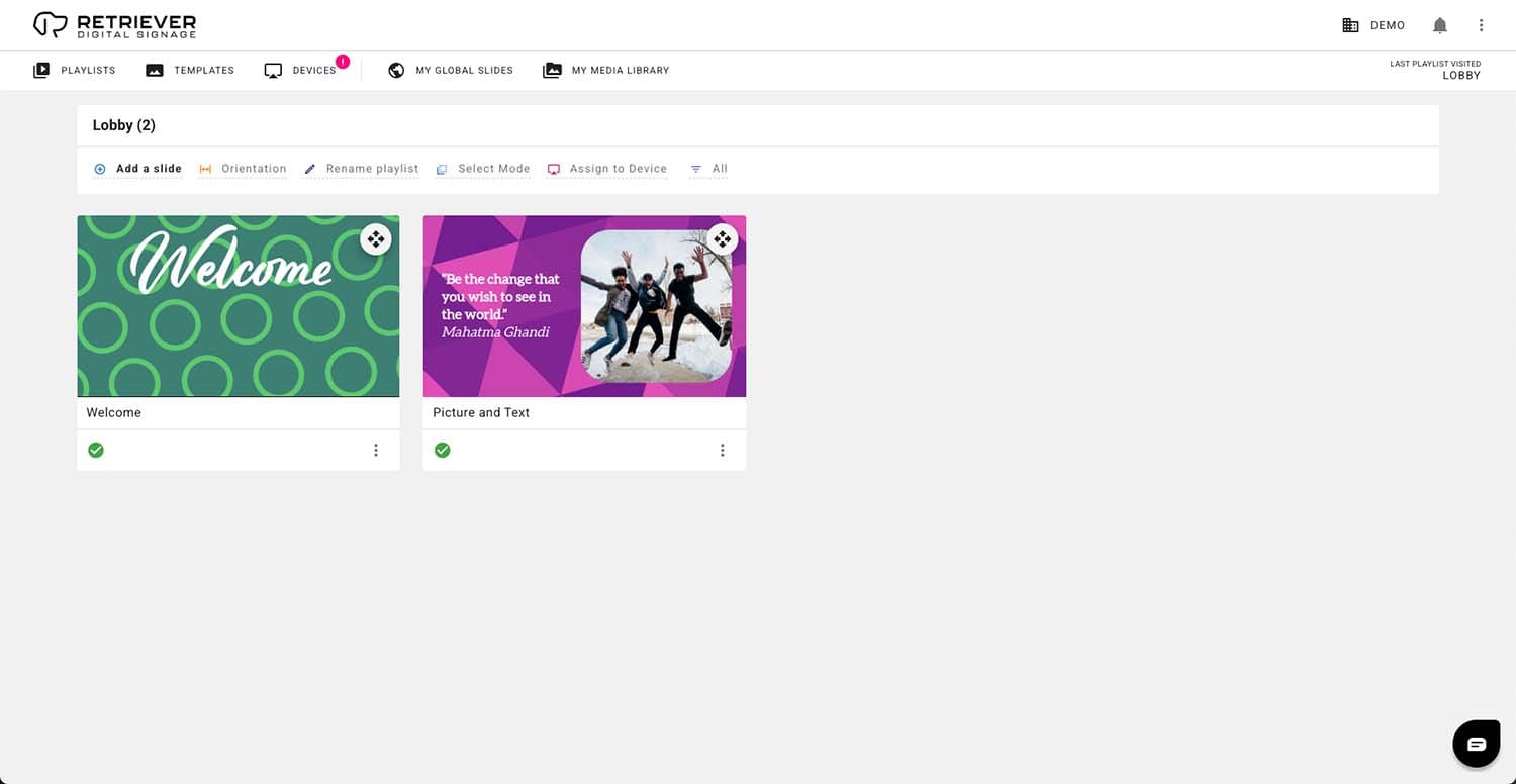 Screen shot of the Retriever interface showing a newly published slide