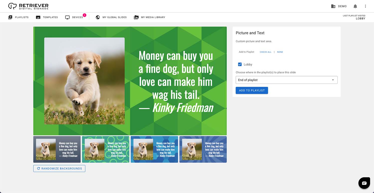 Screen shot of the Retriever interface showing a selected template